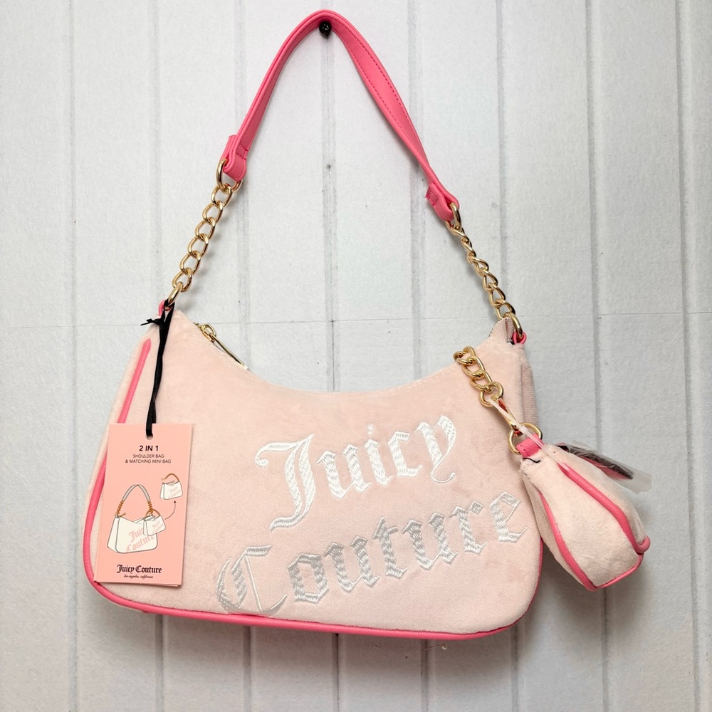 Juicy Couture powder Blush Pink Better Together Hobo Shoulder Purse+Mini Bag NEW